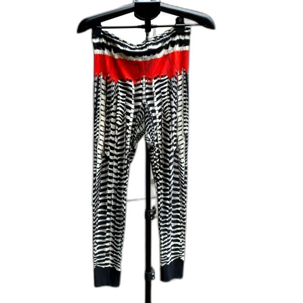 Authentic Alexander McQueen Red, Black & White Feather Animal print leggings